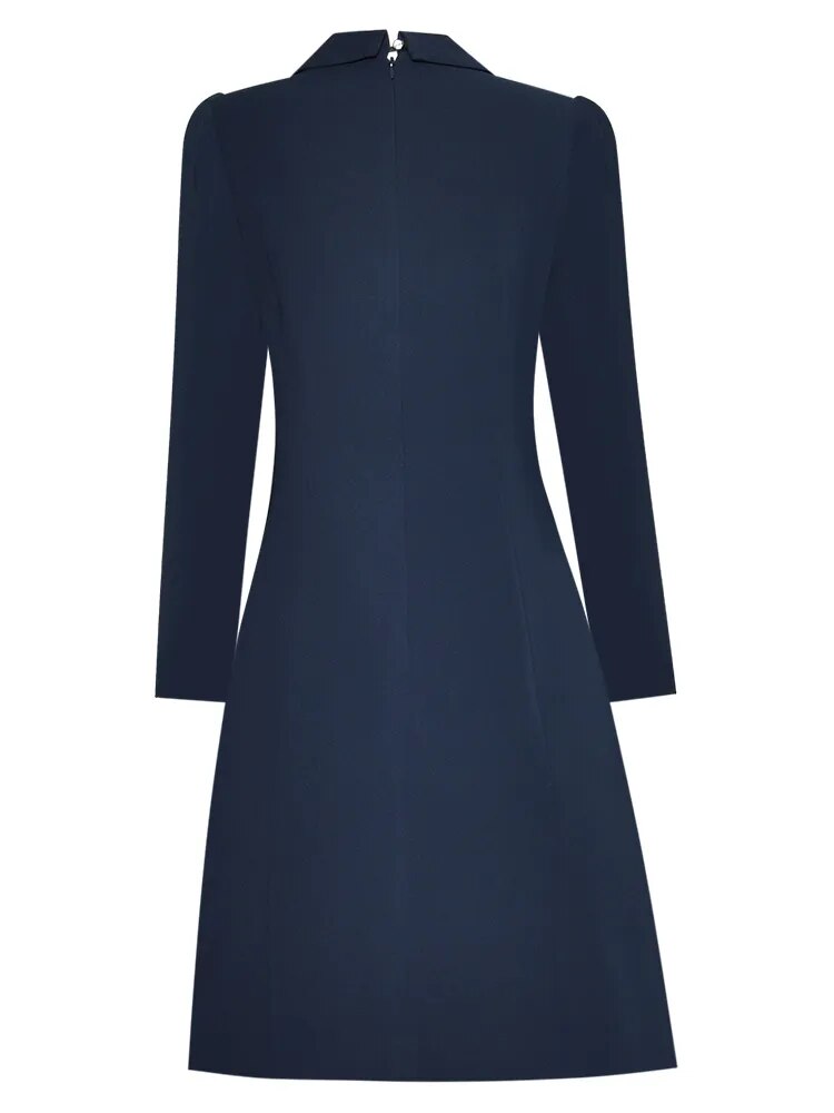 Fashion Autumn Long Sleeve Dress Navy Blue