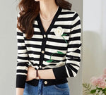 Flowers Stripes Cardigan Knitted