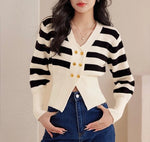 Stripes Knitted Cardigan Basic Double Breasted