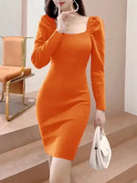 Puff Sleeve Knitted Bodycon Dress