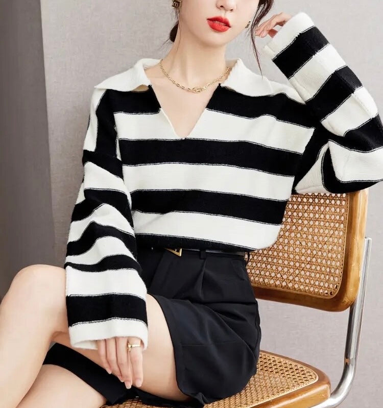 Slouchy Striped Knitted Sweater