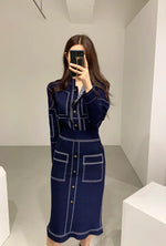 Two Pieces Single-Breasted Knitted Top +High Waist Skirt Set