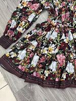 Lapel Puff Sleeve Lace Up Floral Dress