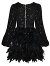 Sequins Elastic Waist Feather Mini Dress