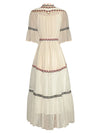 Dress V-Neck Short Sleeve Embroidery Vintage