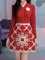 Red Embroidery Dress Design Flower