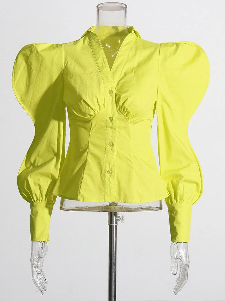 Blouse V Neck Sleeve Ruched Through