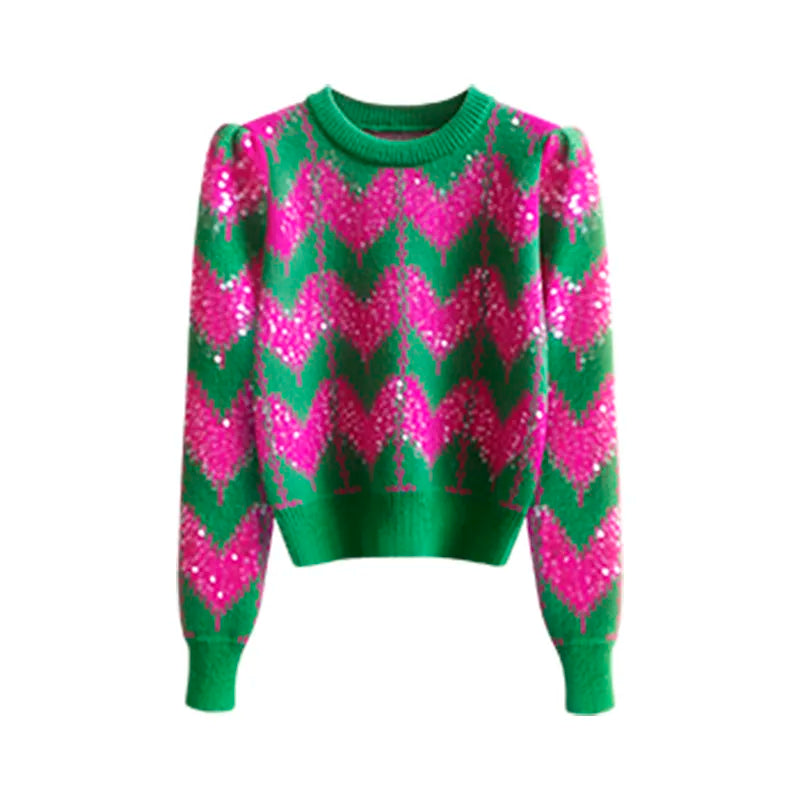 Sequins Sweater Knitted O-Neck