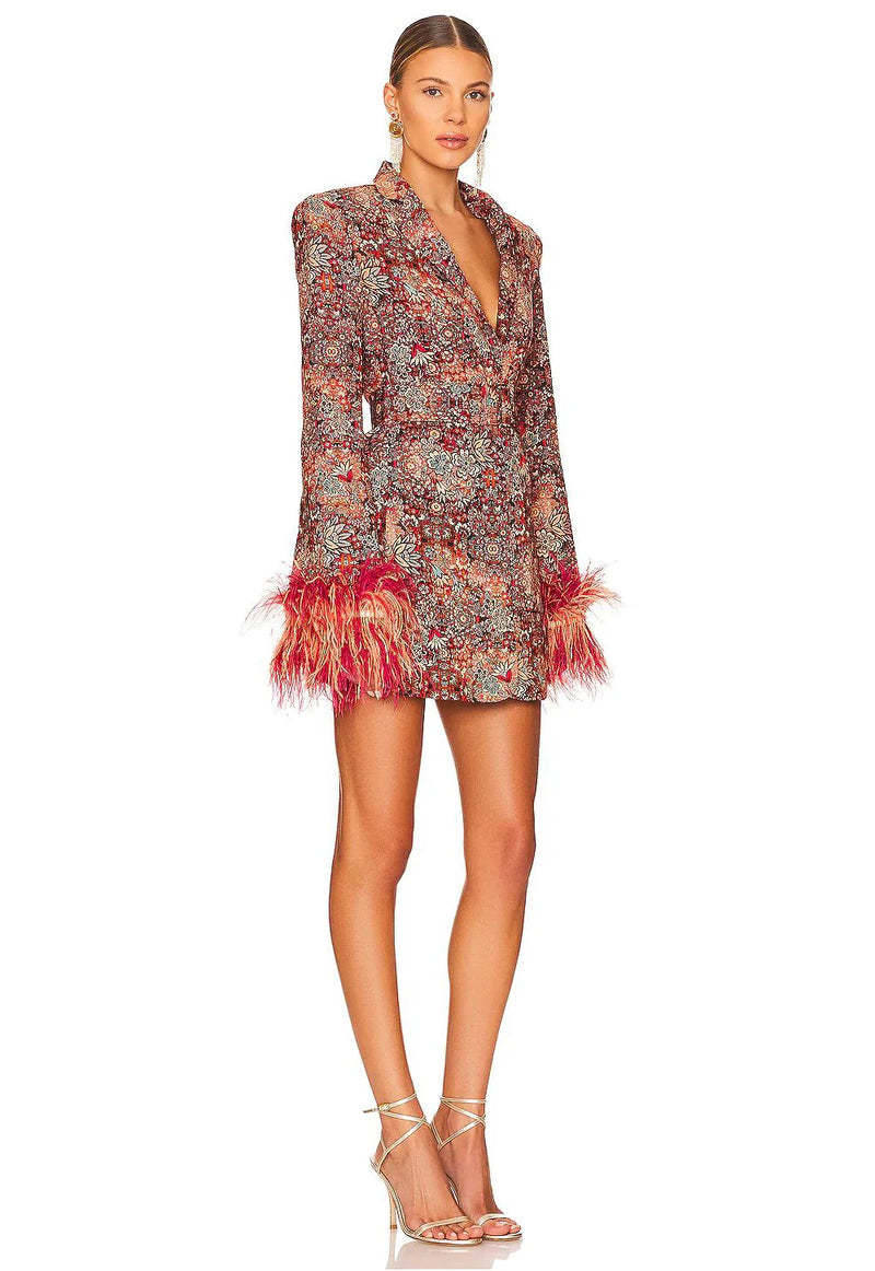 Floral Suit Dress Feather Cuff